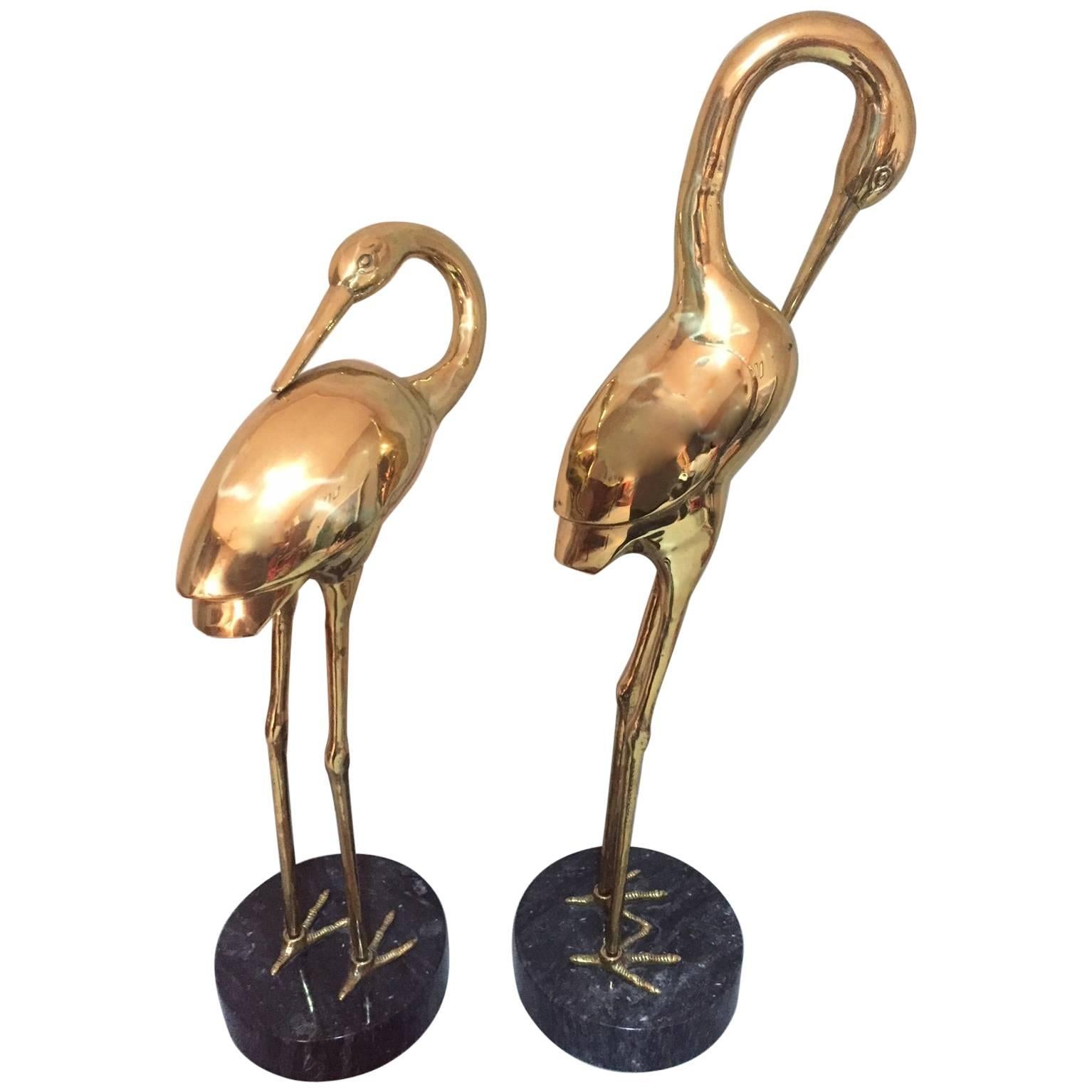 Mid-20th Century French Brass Heron Couple on a Marble Base