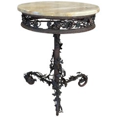 19th Century Italian Wrought Iron Marble Top Lamp Table