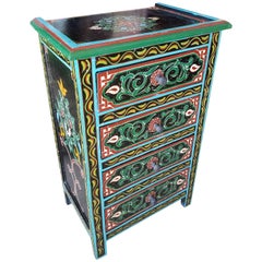 Moroccan Hand-Painted Wooden Nightstand, Marrakech