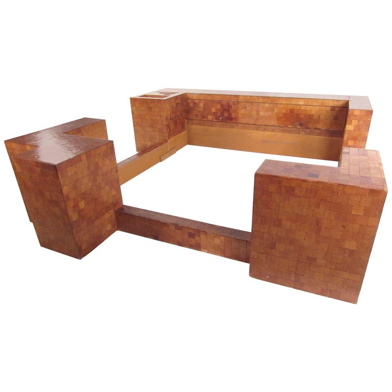 Impressive Midcentury KingSize Bed Frame in Patchwork Leather at 1stDibs king size bed frame