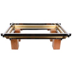 Coffee Table Chrome Brass and Wood Attributed to Nucci Valsecchi, Italy, 1970s