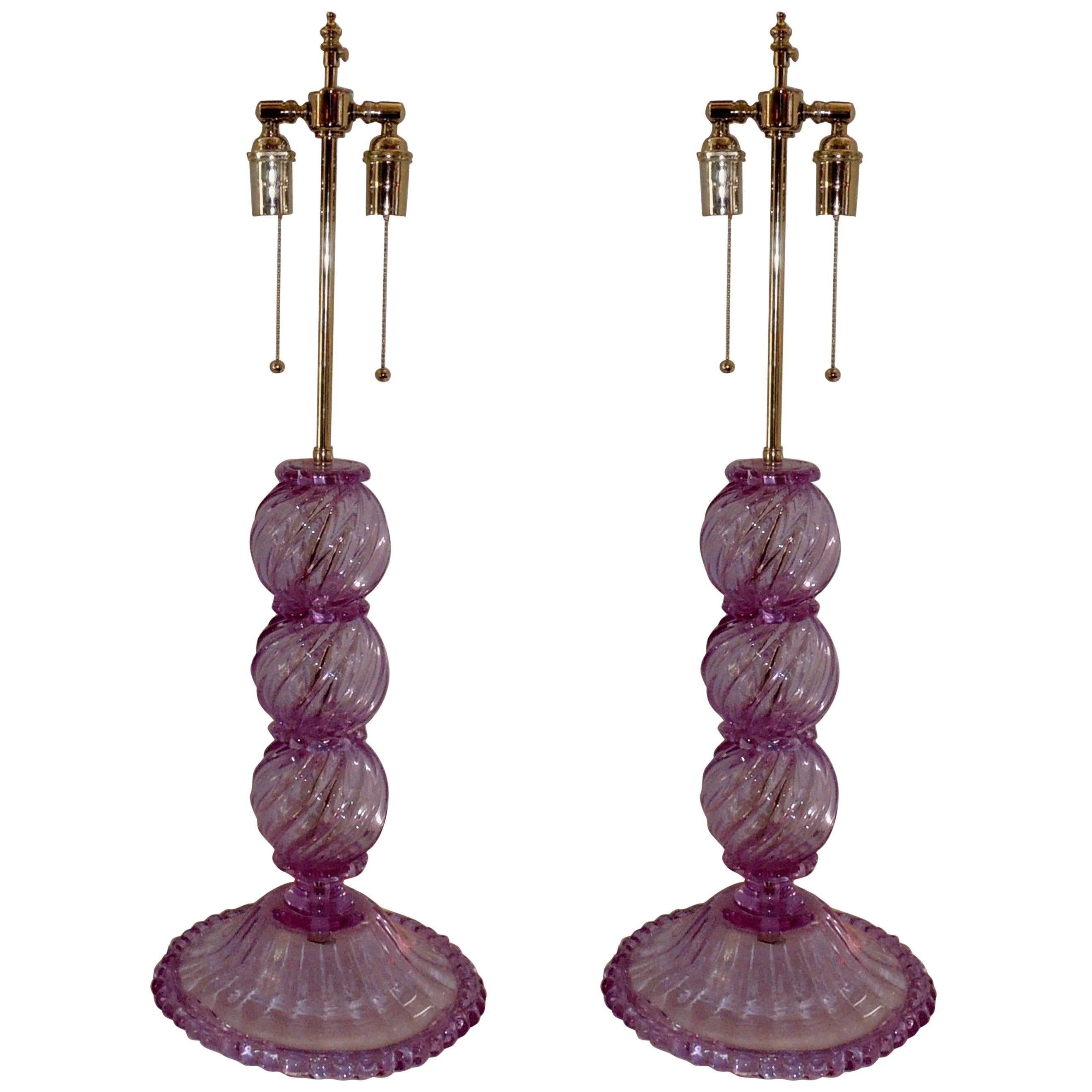Wonderful Mid-Century Modern Pair Italian Venetian Swirl Murano Glass Deco Lamps