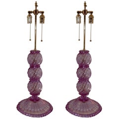 Wonderful Mid-Century Modern Pair Italian Venetian Swirl Murano Glass Deco Lamps