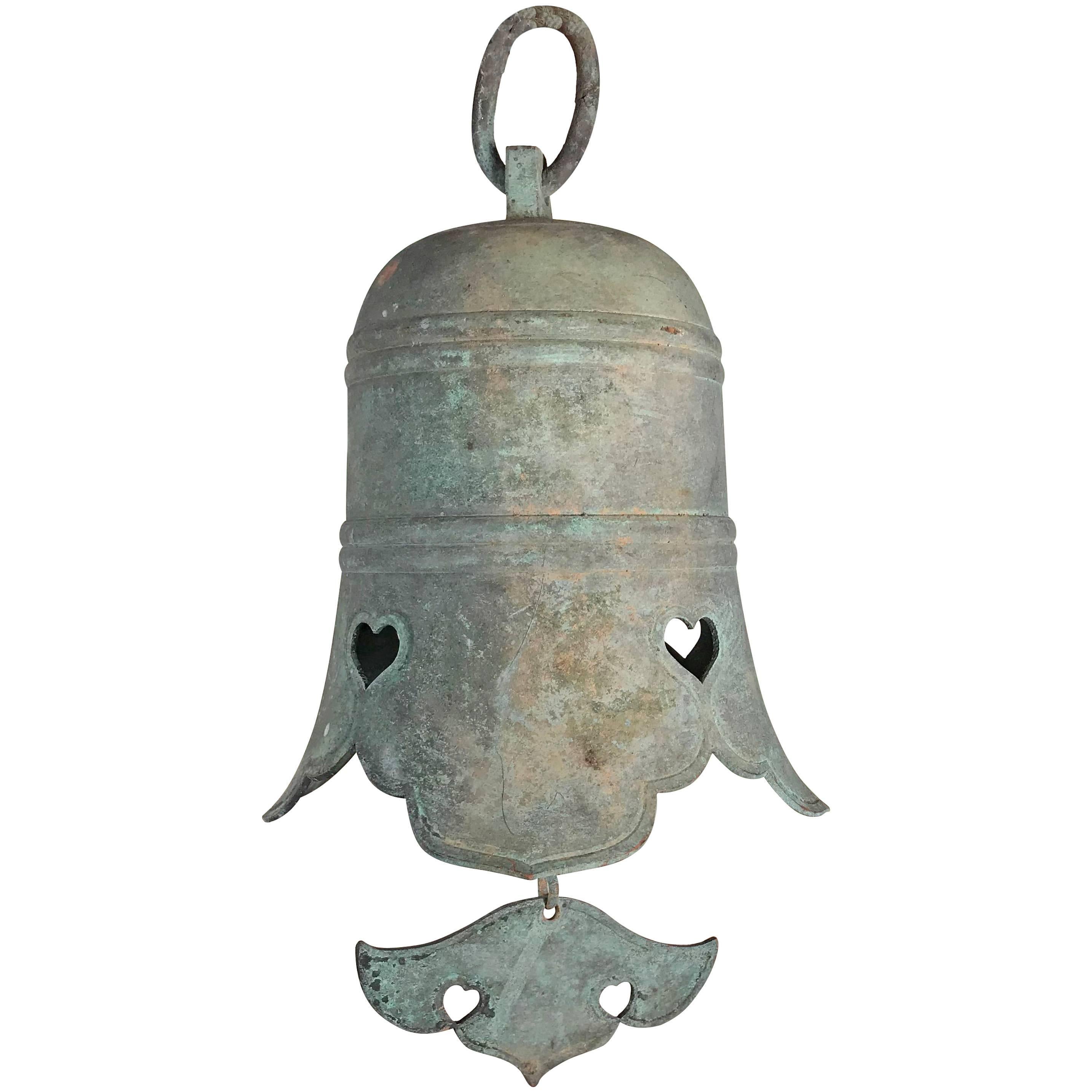 Japanese Hand Cast Big Bronze Temple Bell with "Cloud" Chime, 19th Century
