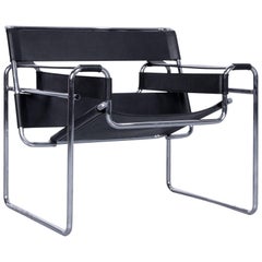 Knoll International Wassily Designer Armchair by Marcel Breuer Black Leather