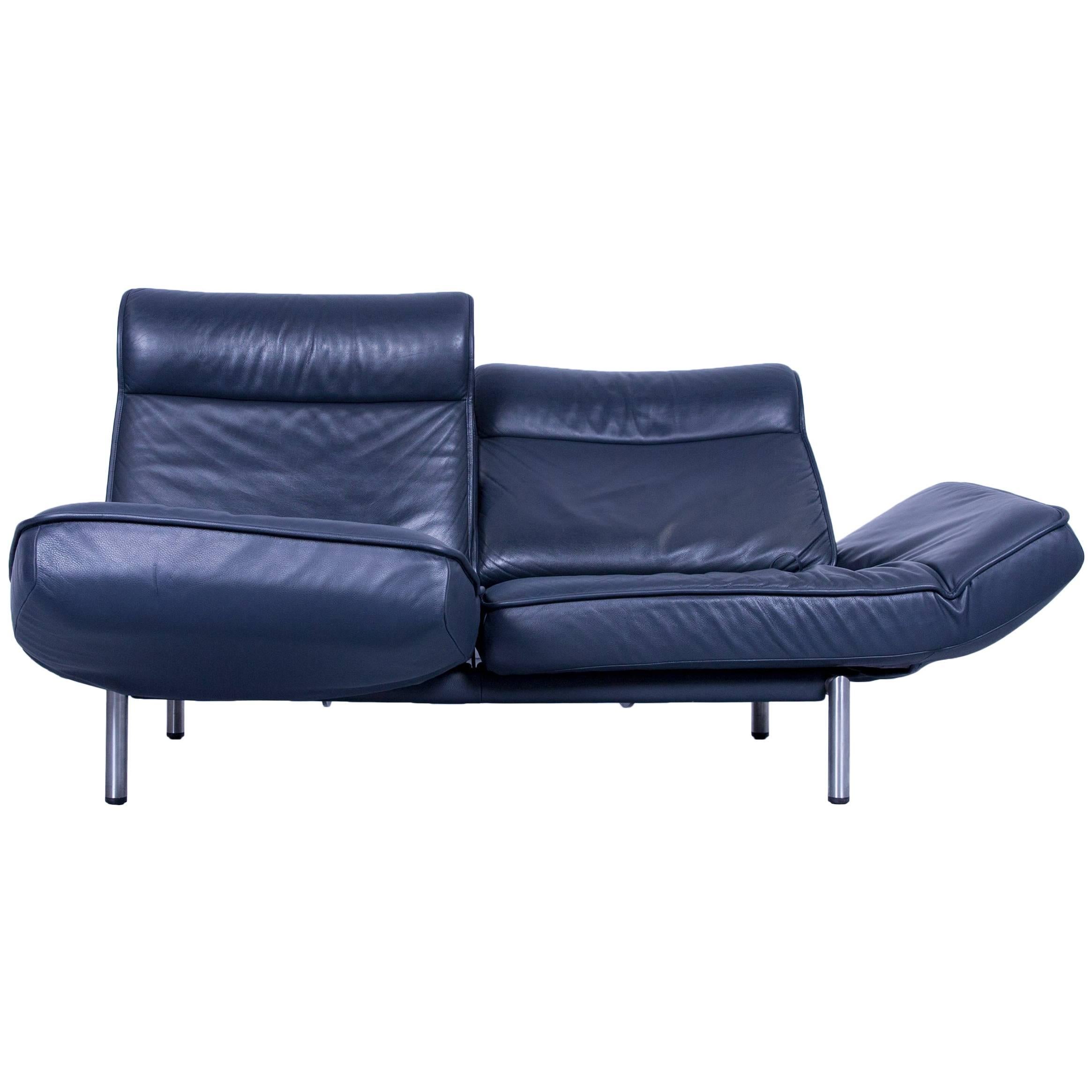 De Sede Ds 450 Designer Leather Sofa Night Blue Relax Function Two-Seat Modern