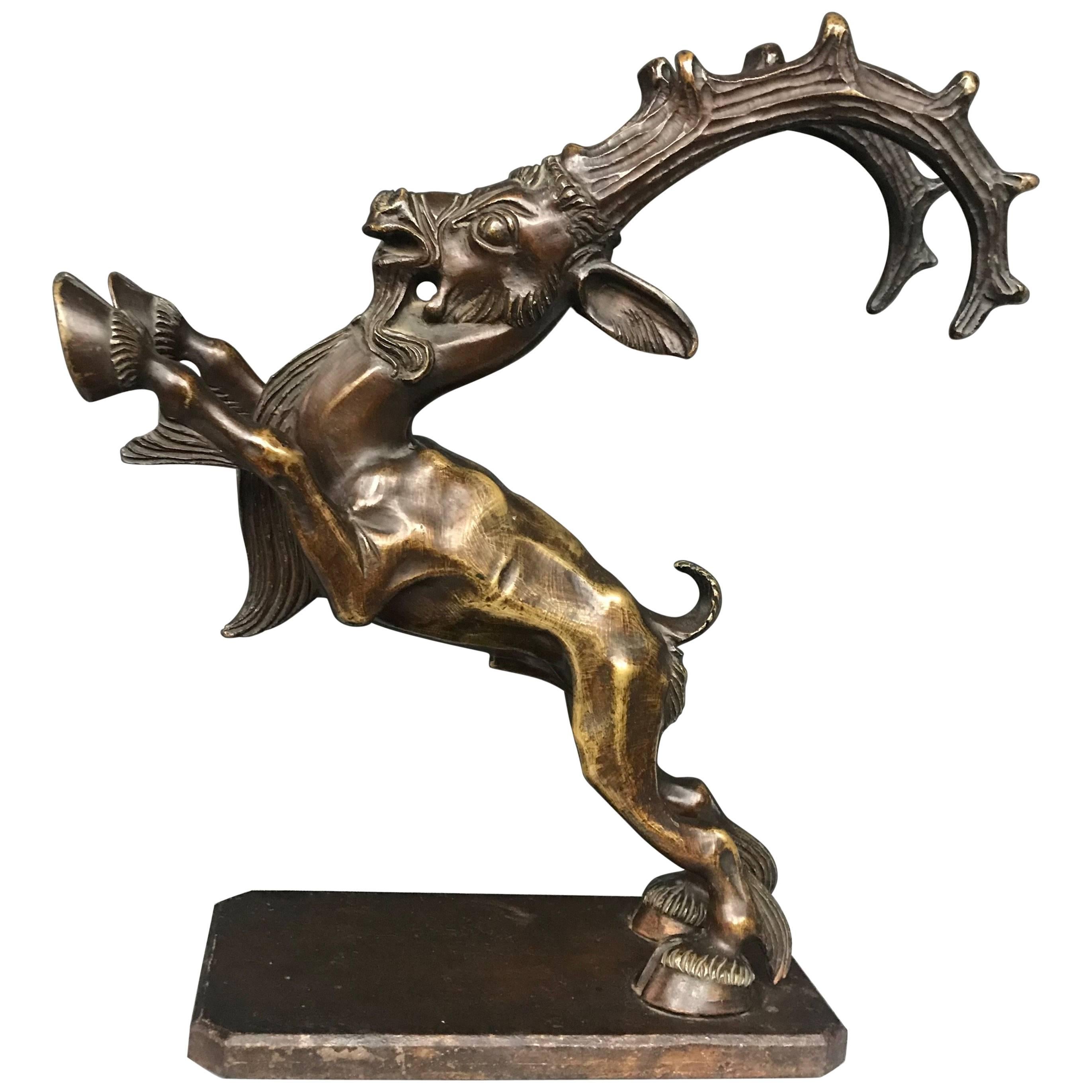 Rare Top Quality Expressive Bronze Capricorn, Ibex Sculpture Statue Early 1900s 