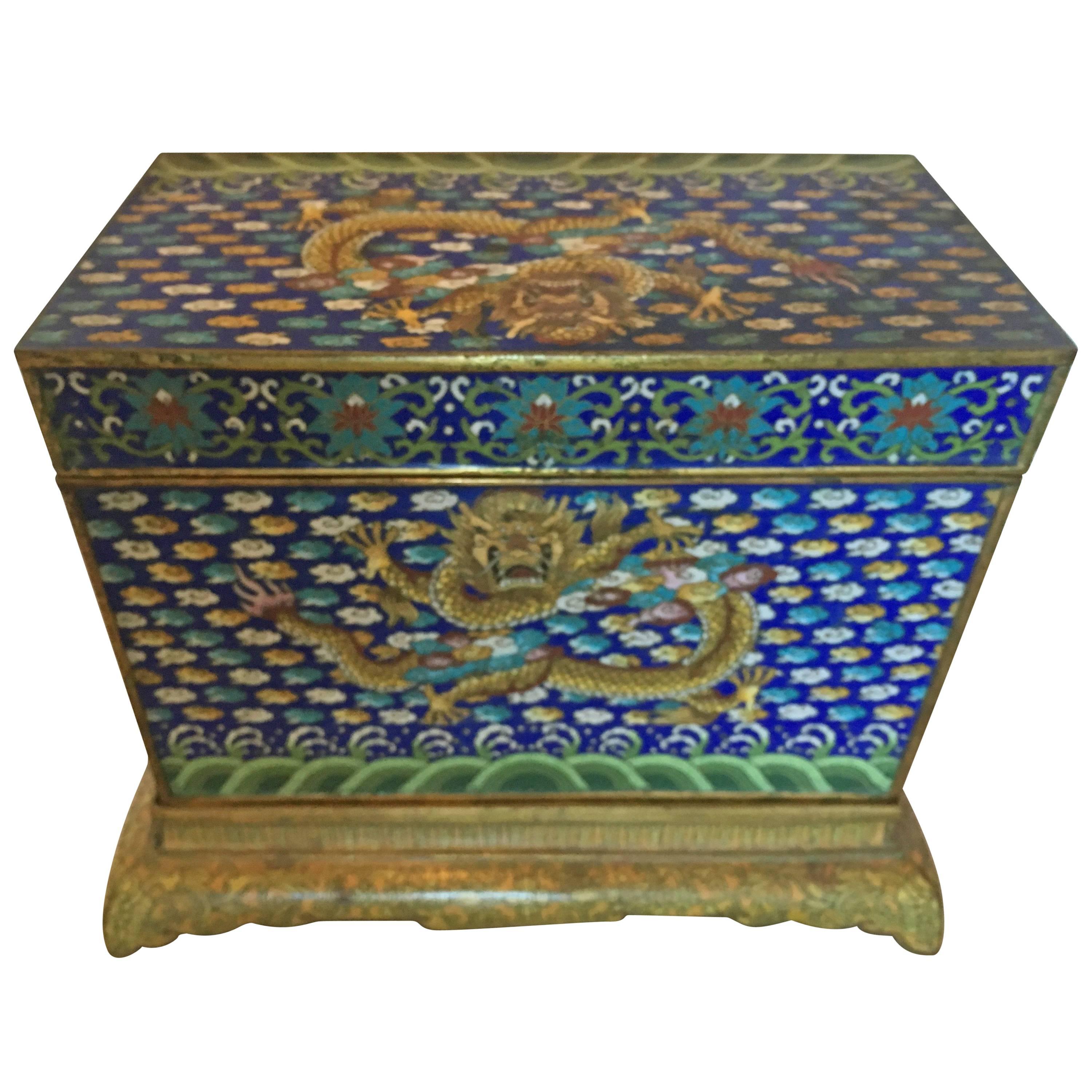 Chinese Cloisonné Dragon Box with Stand