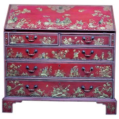 Antique 18th Century Red and Gilt Japanned Lacquer Bureau