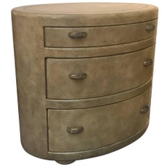 Midcentury Faux Leather Finish Oval Chest