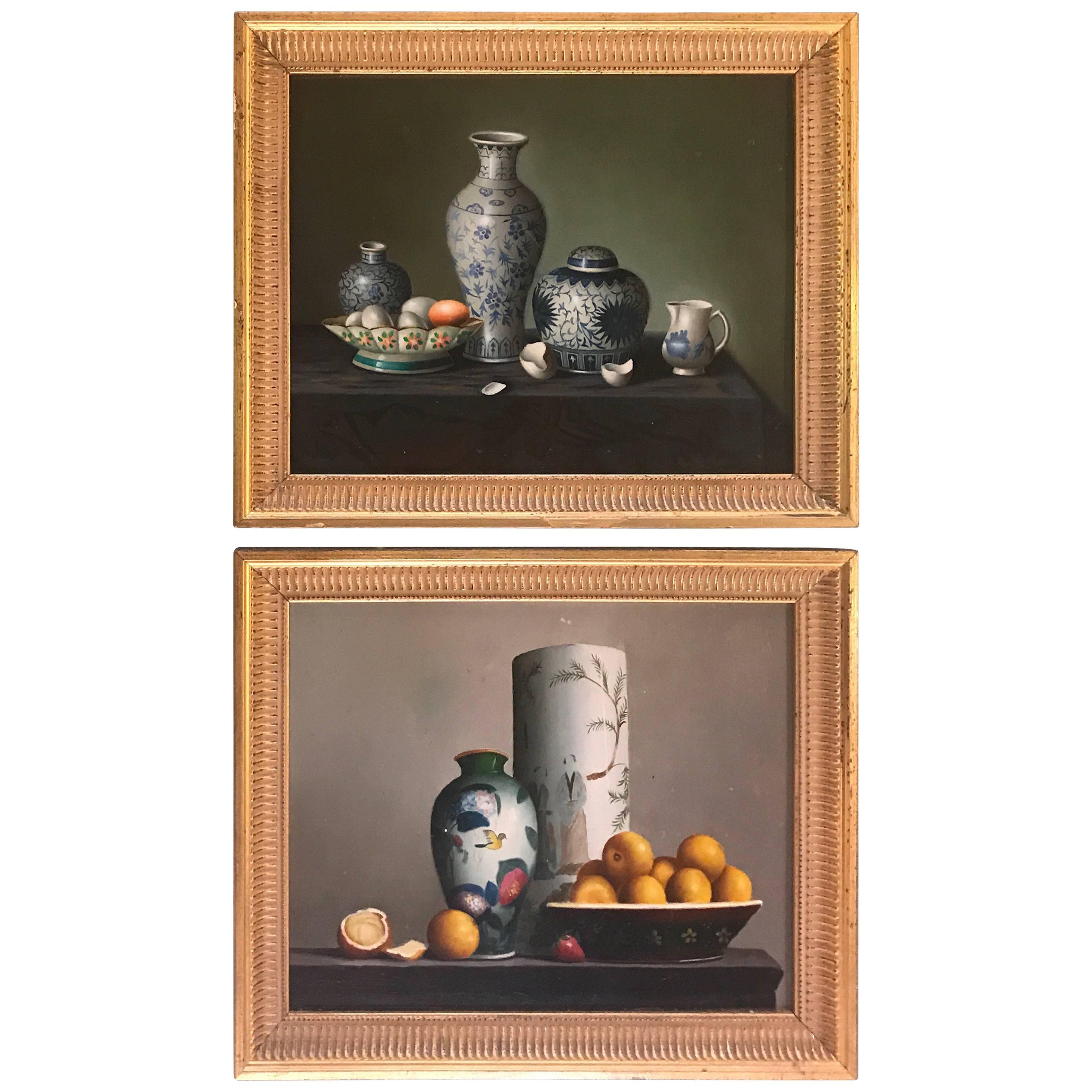 Pair of Diminutive Still Life Continental Oil Paintings on Board