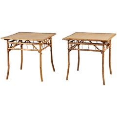 Pair of 20th C. Square Bamboo Danish Side Tables