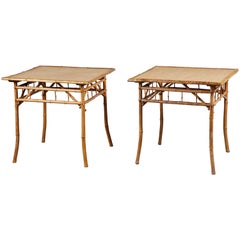 Pair of 20th C. Square Bamboo Danish Side Tables 