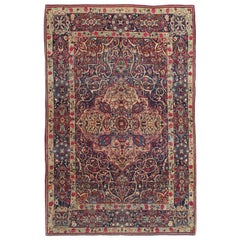 Antique Tehran Rug, Wool Handmade Oriental Rug, Ivory, Red, Soft Blue, Red