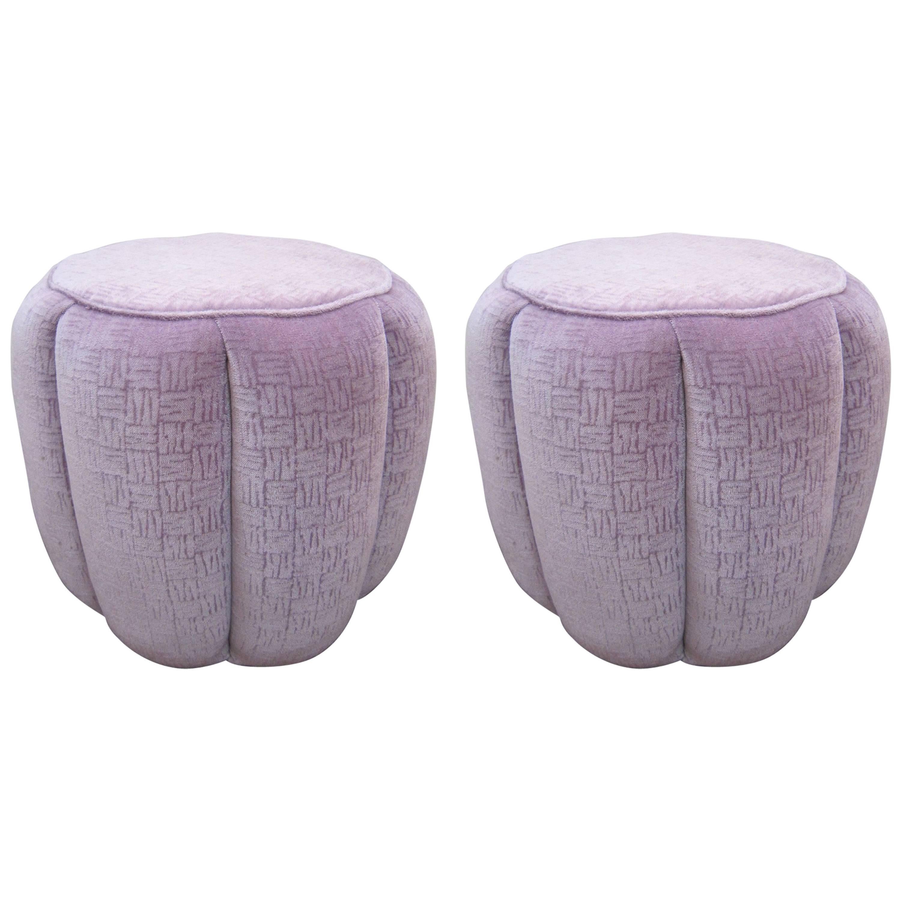 Pair of lavendar tufted upholstered poufs/ stools