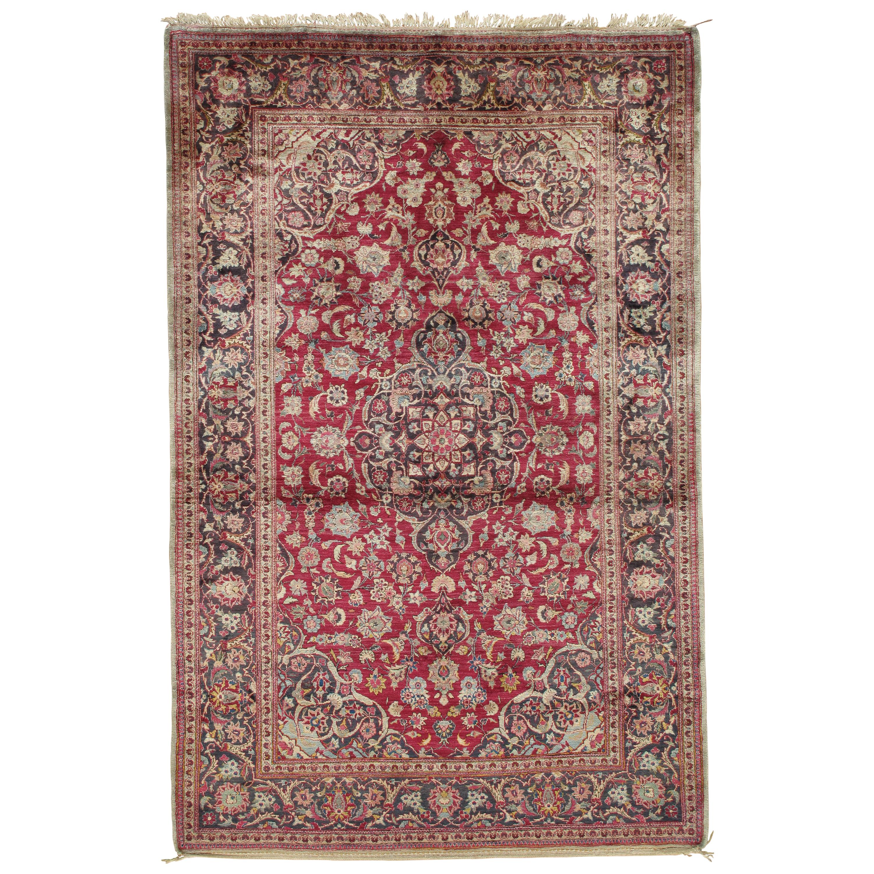 Persian Silk Kashan Carpet, Handmade Oriental Rug, circa 1920