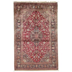 Antique Persian Silk Kashan Carpet, Handmade Oriental Rug, circa 1920