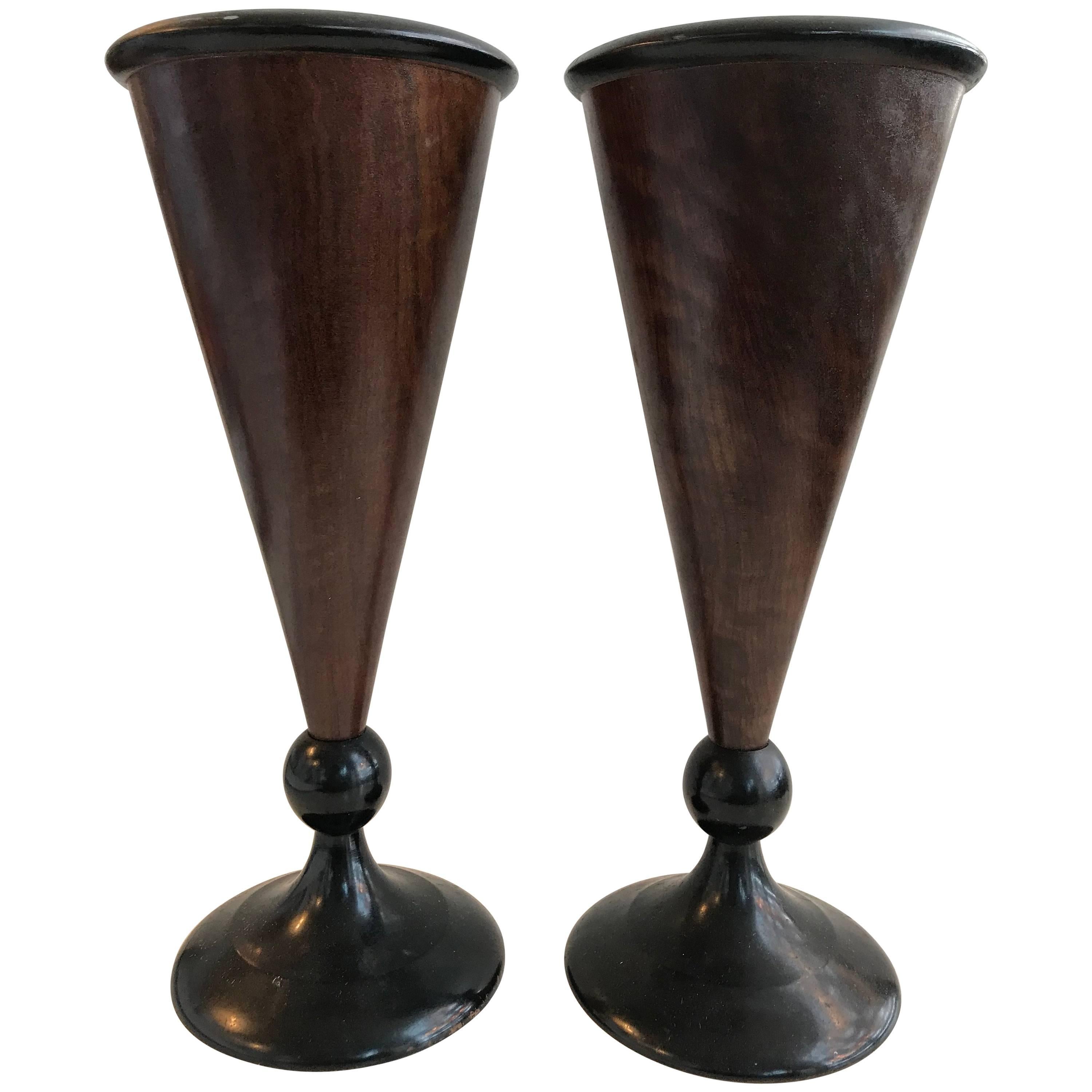 19th Century Pair of Walnut Vases