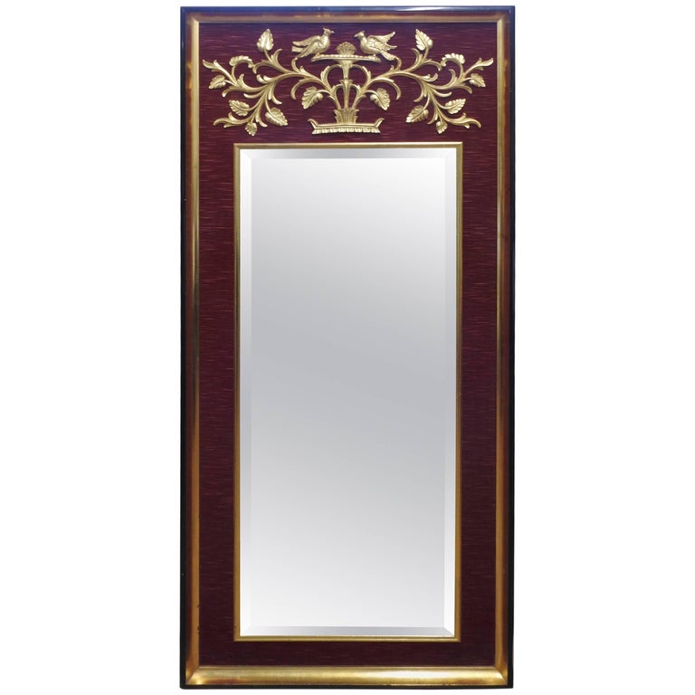 Labarge Mirrors Of Michigan Red Velvet With Gold Gilded Birds Mirror Labarge Mirrors Of Michigan Red Velvet With Gold Gilded Birds Mirror For