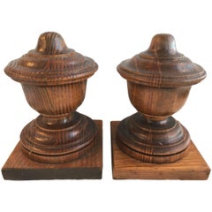 Pair of 20th Century Turned Oak Newel Post Finials