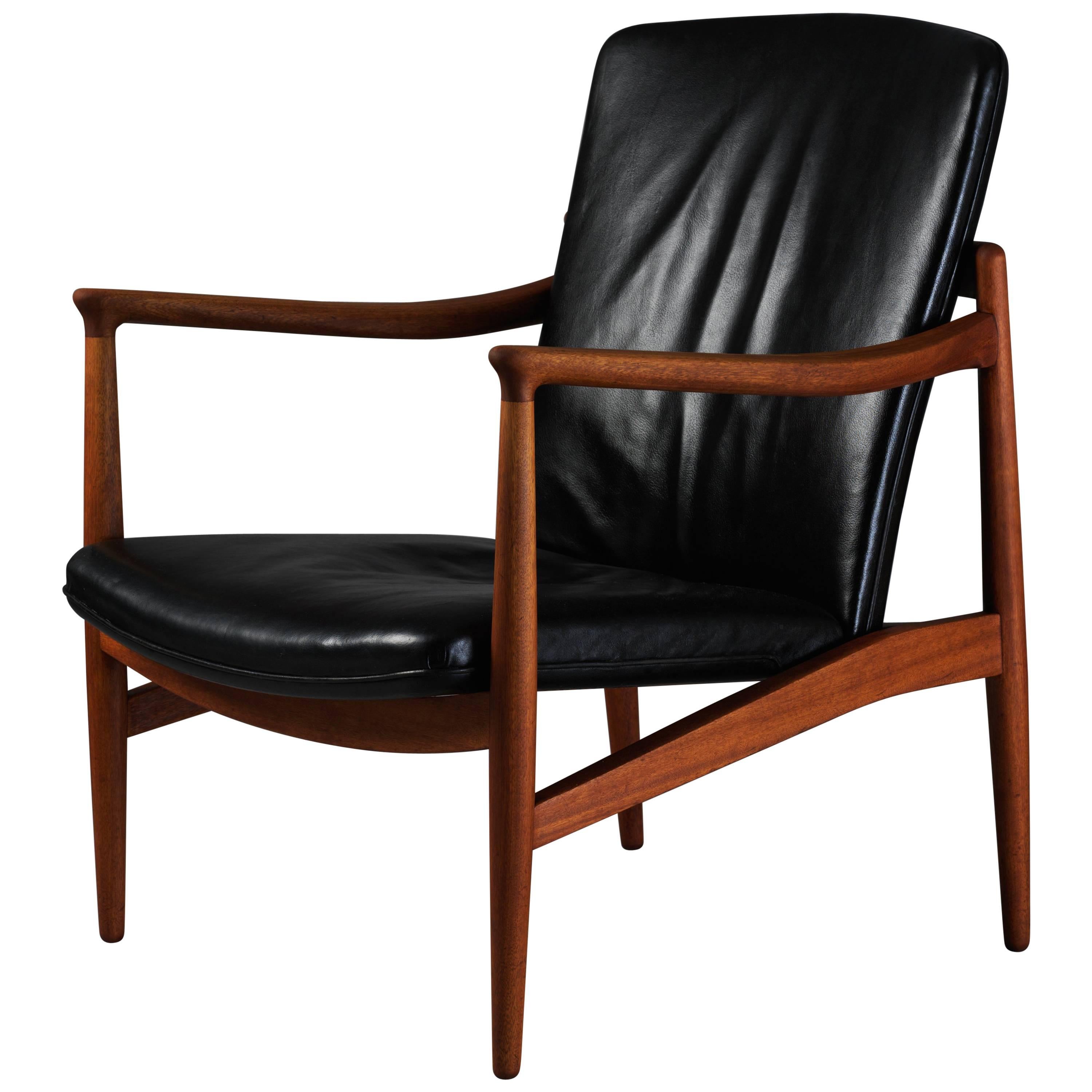 Jacob Kjaer, Adjustable Lounge Chair, Teak, Original Black Leather, Denmark 1945