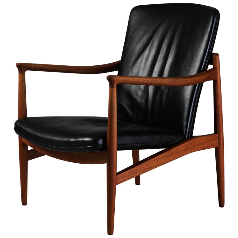 Jacob Kjaer, Adjustable Lounge Chair, Teak, Original Black Leather