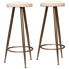 Pair of Brass Barstools, Italy