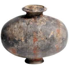 Han Dynasty Gray Terracotta Cocoom Jar with Original Color Pigments and Patina