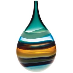 Tall Glass Vase Aqua Teardrop Vase, Blown Glass, Sculpture, In Stock