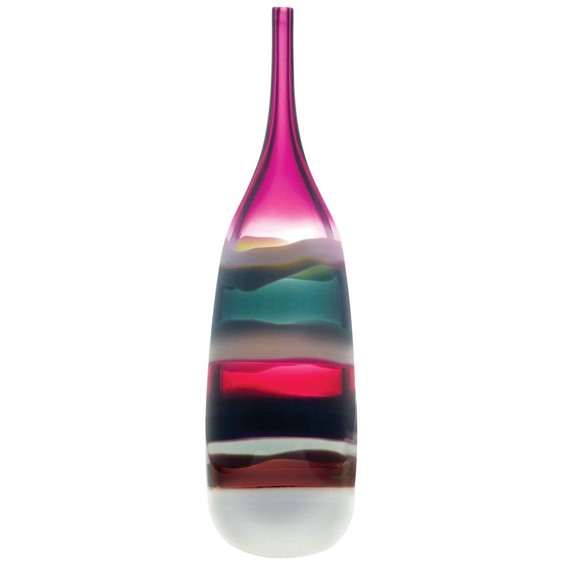 Modern Glass Bottle, Amethyst, Handmade, Sculpture, In Stock