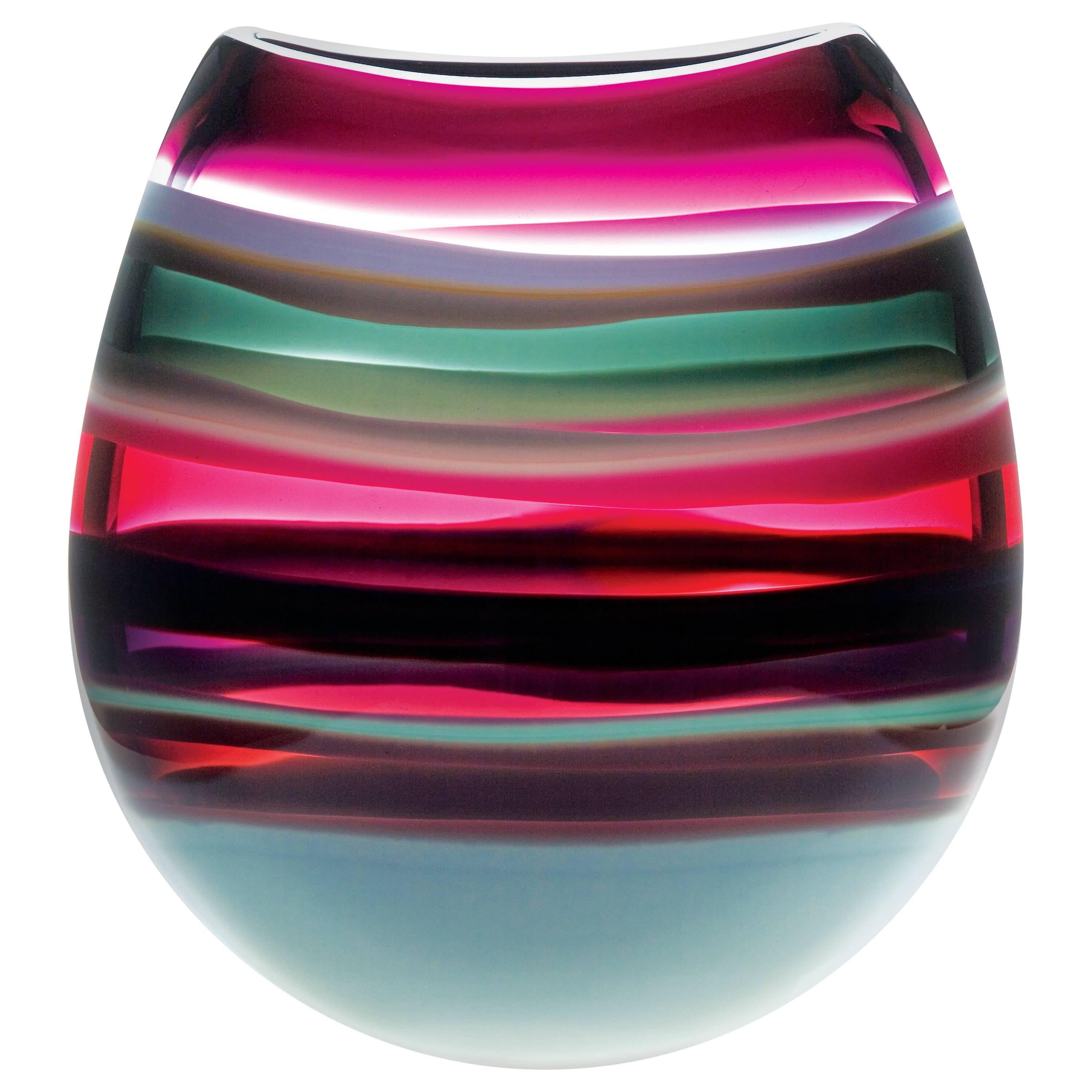 Modern Glass Vase Amethyst U Shape, Blown Glass, Handmade, Sculpture, In Stock