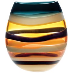 Large Amber Hand Blown Glass U Vase by California Designer Caleb Siemon