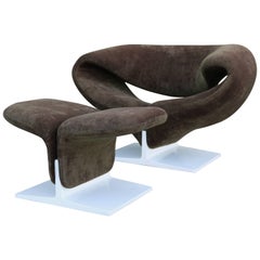 Retro 1960s Ribbon Chair with Ottoman by Pierre Paulin for Artifort