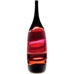 Modern Blown Glass Red Bottle, Handmade, Sculpture, In Stock