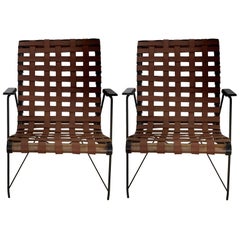 Pair of Iron, Leather and Rosewood Armchairs