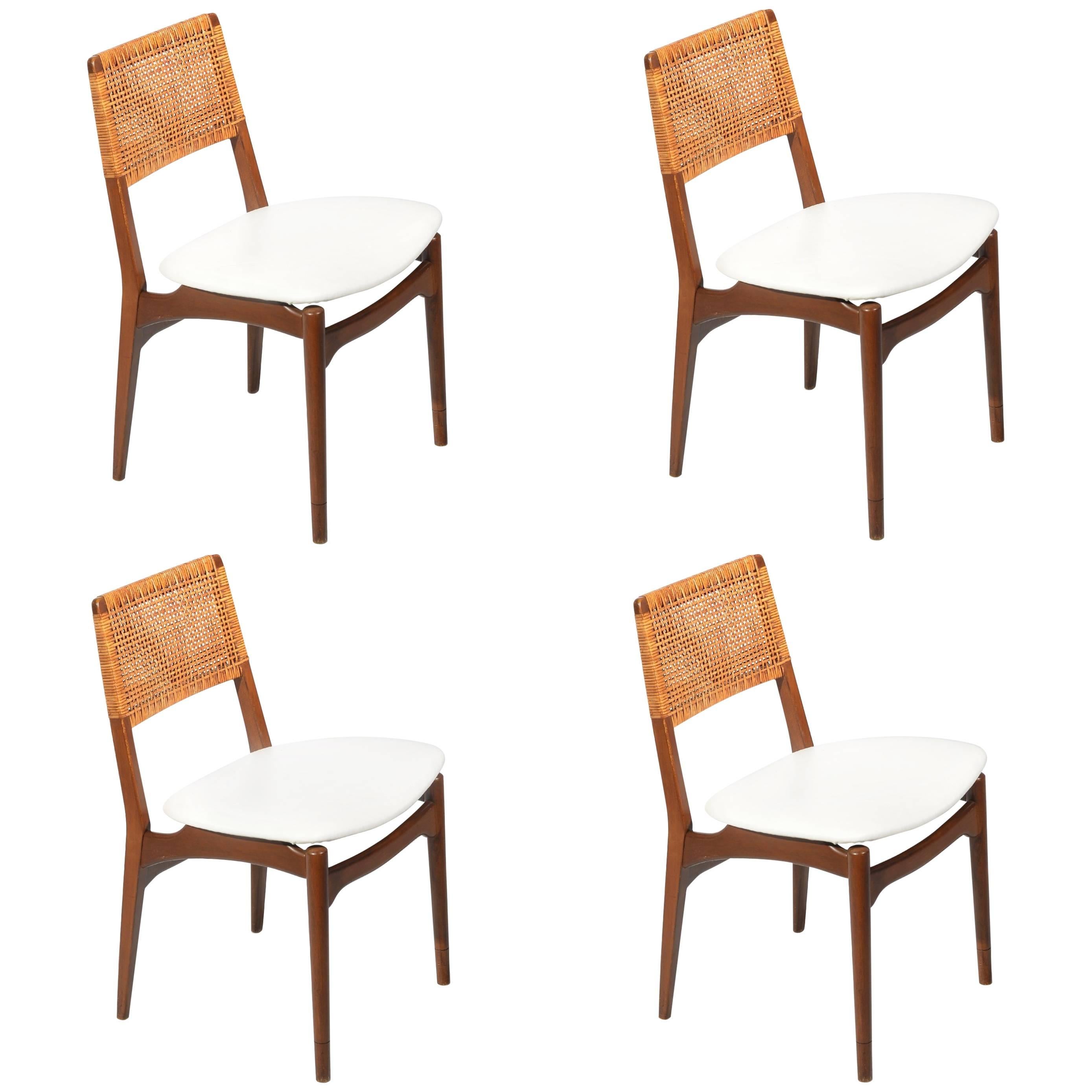 Set of Four Cane and Leather Danish Dining Chairs