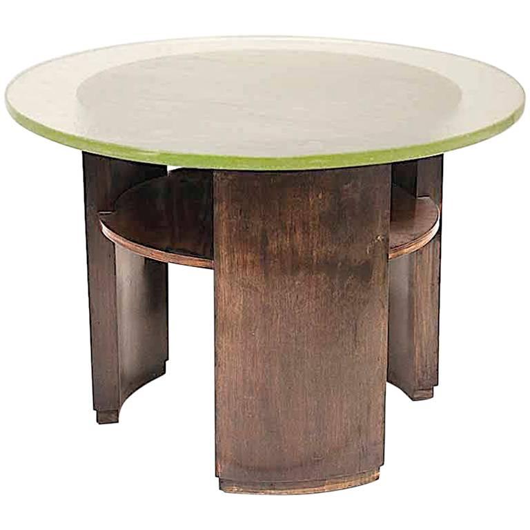 French Art Deco Gueridon Made with a Wood Structure and a Saint Gobain Top Glass
