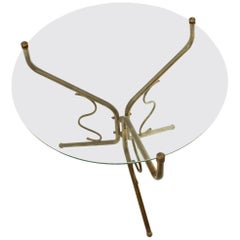 Brass and Glass three legs Coffee Table, 1950s