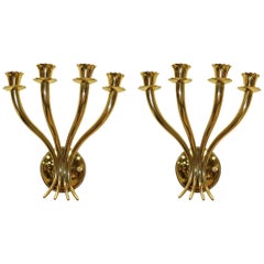 Pair of Brass Four-Arm Cornucopia Sconces