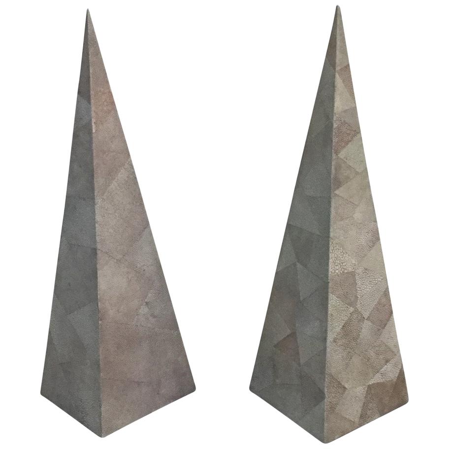 Maitland-Smith Shagreen Pair of Obelisks, 1960s