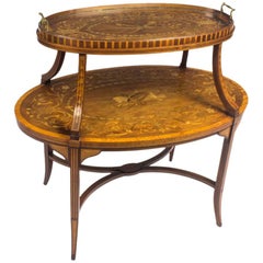 Vintage 19th Century English Mahogany & Satinwood Etagere Tray Table