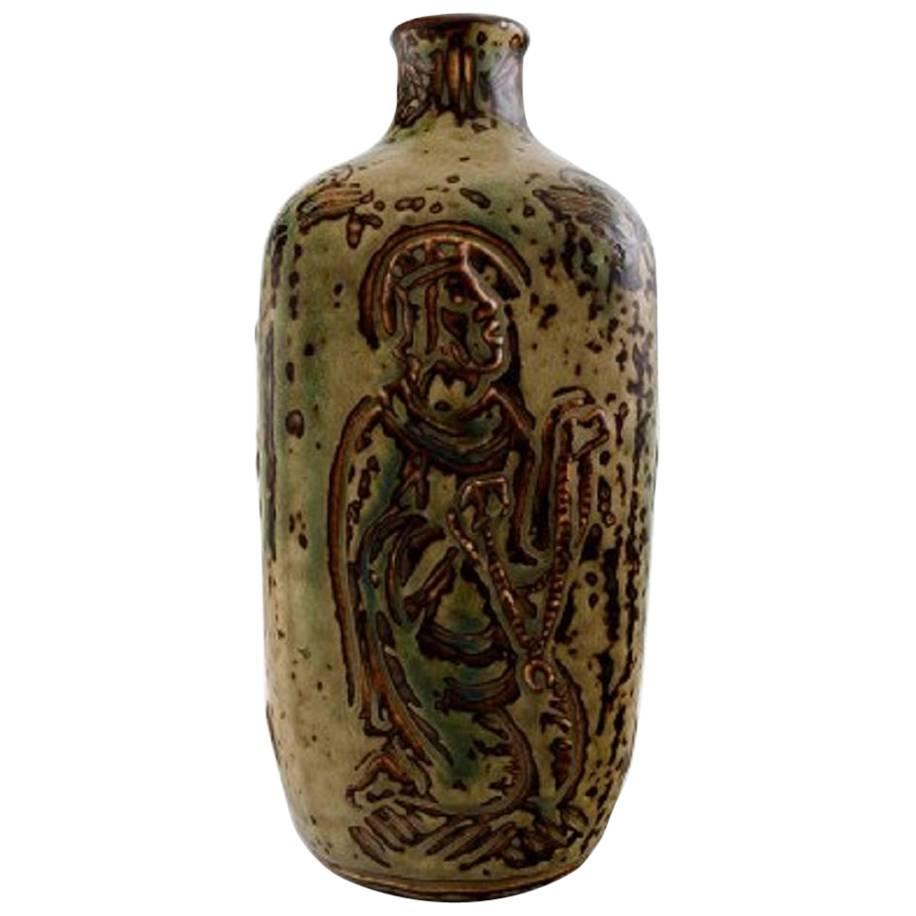 Vaso in ceramica Jais Nielsen di Royal Copenhagen, smalto Sung. Motivi biblici