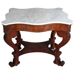 Antique American Empire Meeks School Flame Mahogany Marble-Top Centre Table 19th Century