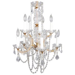 French Cut Crystal & Gilt 10-Light Chandelier, 20th Century