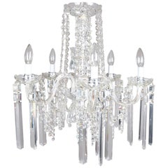 Vintage Italian Cut Crystal & Chrome 5-Light Chandelier, 20th Century