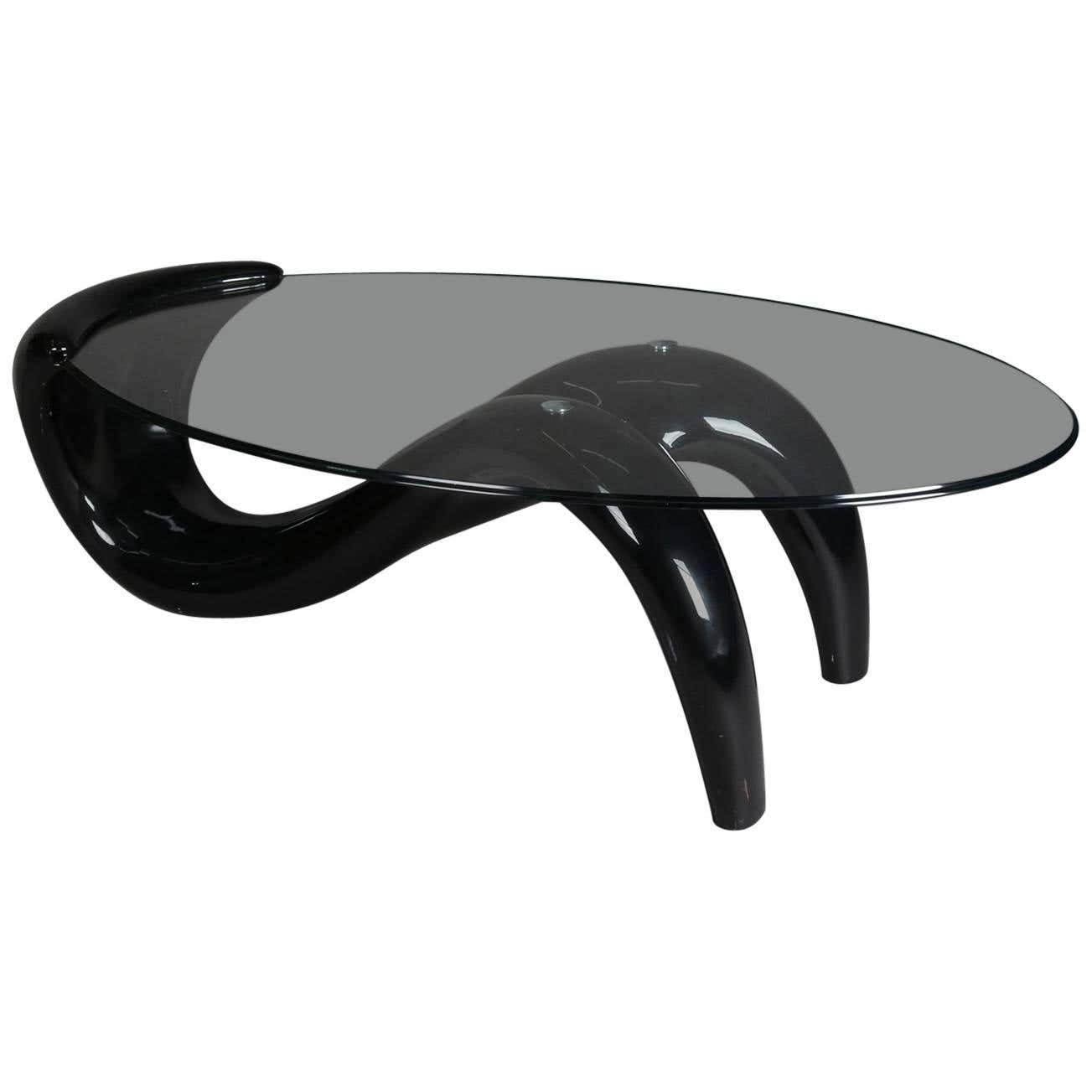 Mid Century Modern Black Taffy Abstract Sculptural Glass Top Coffee ...