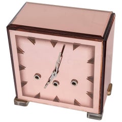 Art deco rose pink glass clock