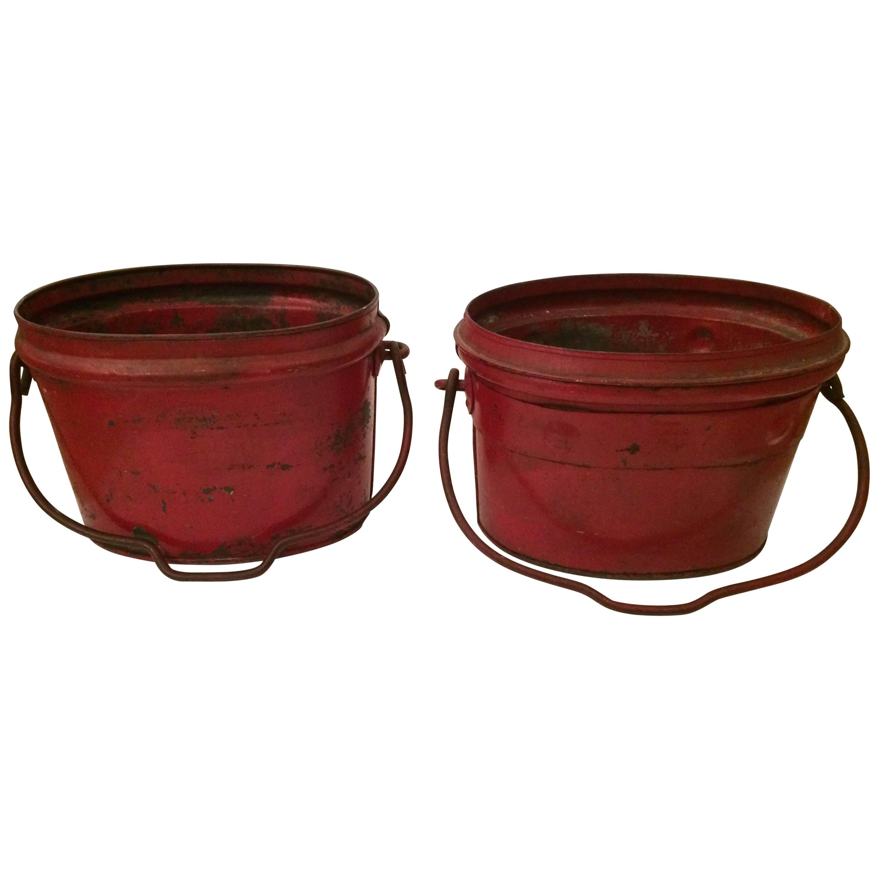 Show Stopping Fire Engine Red Antique Zinc Buckets