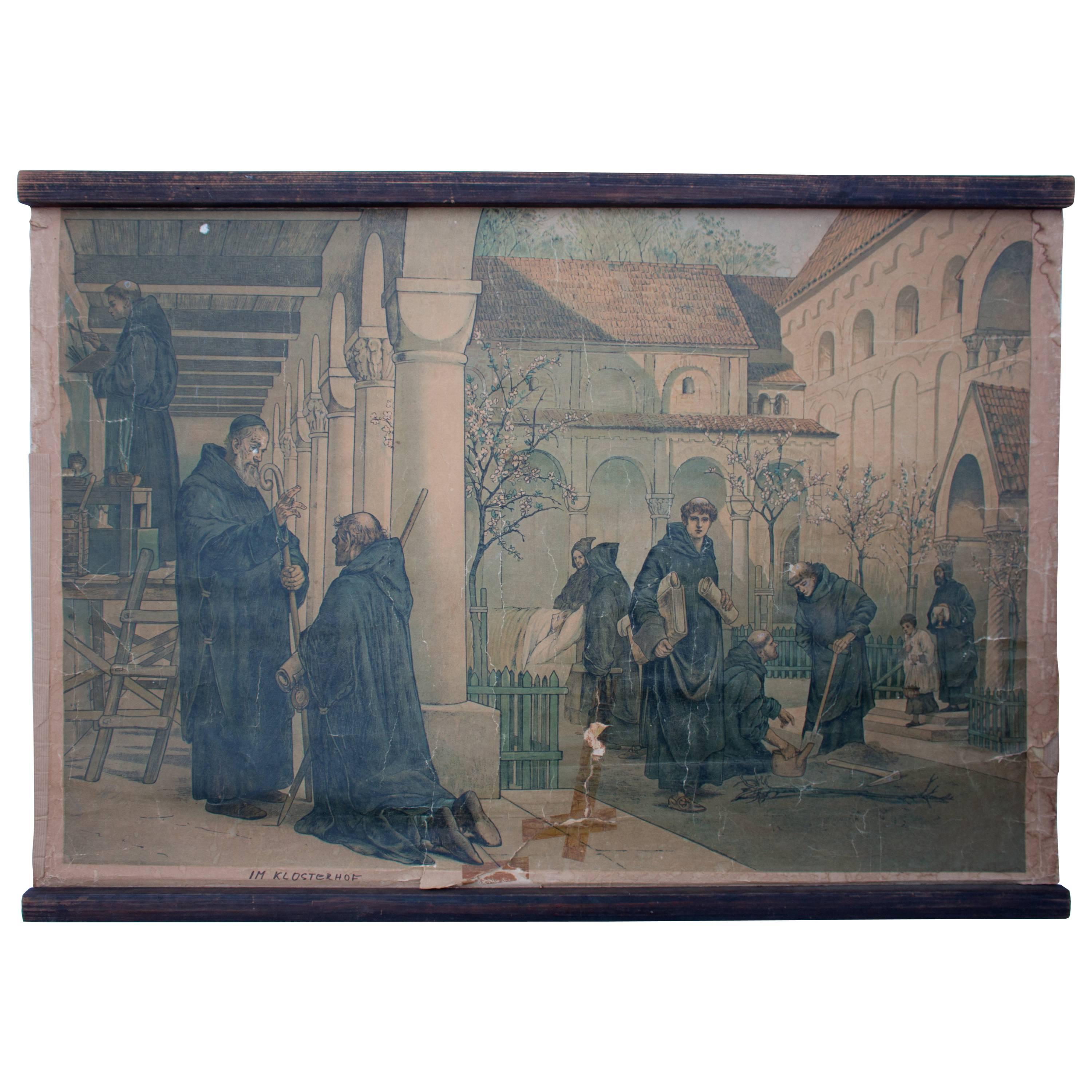 In the Monastery Garden, Educational Chart, Lithograph, 1911 For Sale