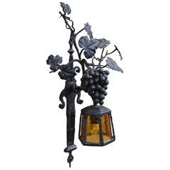 Arts and Crafts Wrought Iron Bunch of Grapes Wall Sconce / Wine Theme Lamp